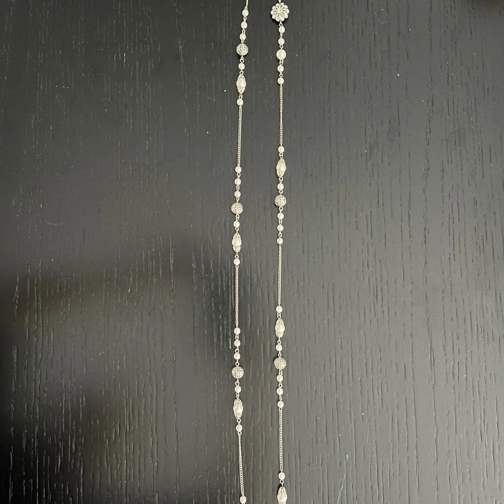 Silver and White Pearl Costume Jewelry Long Necklace